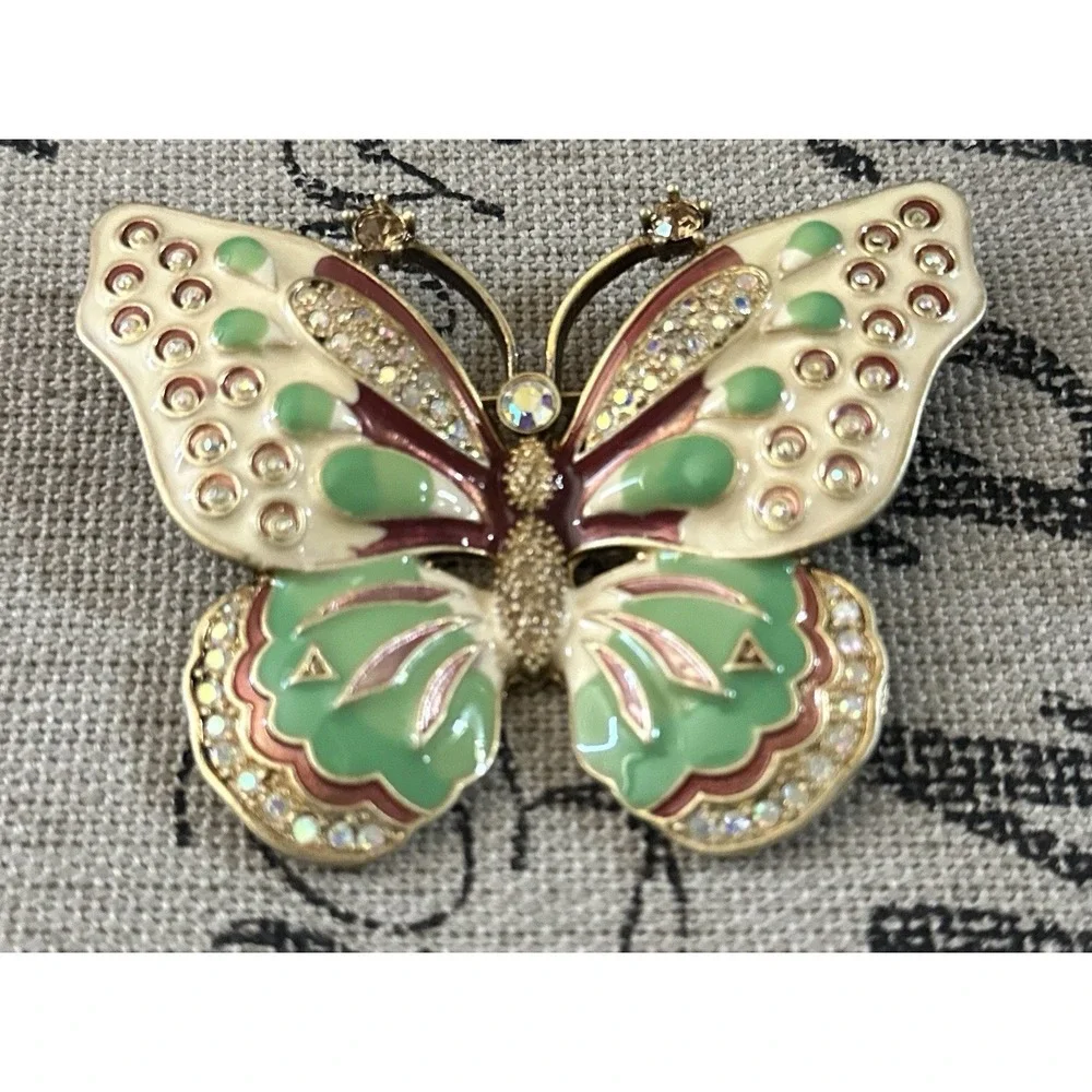 Beautiful Large KJL Kenneth Lane Enamel Butterfly Pin Brooch Rhinestones